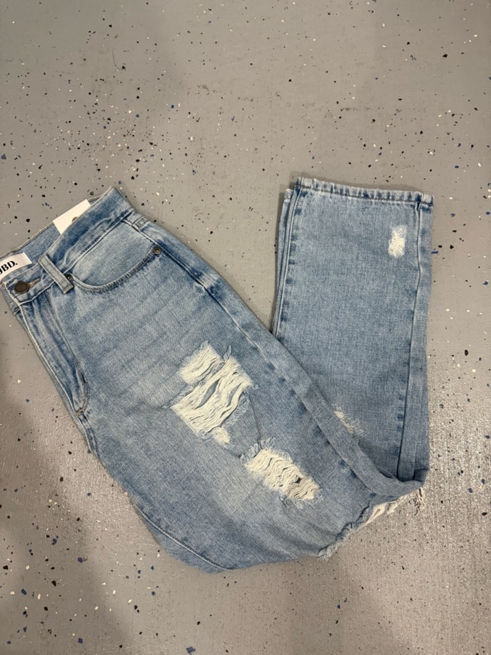 Women's Light Blue Distressed Straight-Leg Jeans